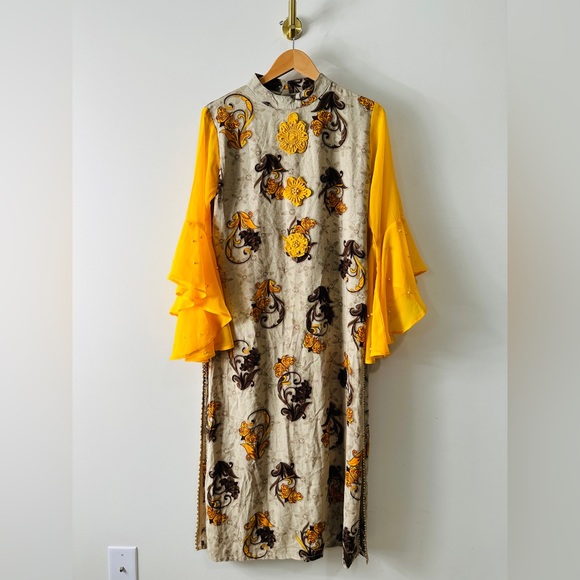 Beautiful Sheer Waterfall Flounce Sleeve Tunic Dress With Side Splits Size XXL - Picture 1 of 10